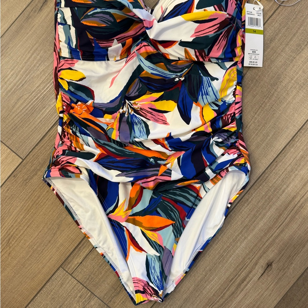 NWT Anne Cole White Floral-Print One-Piece Swimsuit tropical